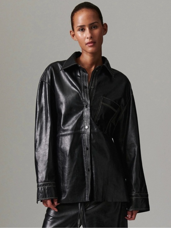 Day Birger Et Mikkelsen Jackets & Blazers - Day Birger et Mikkelsen Women's Black genuine lamb Leather Shirt Jacket
